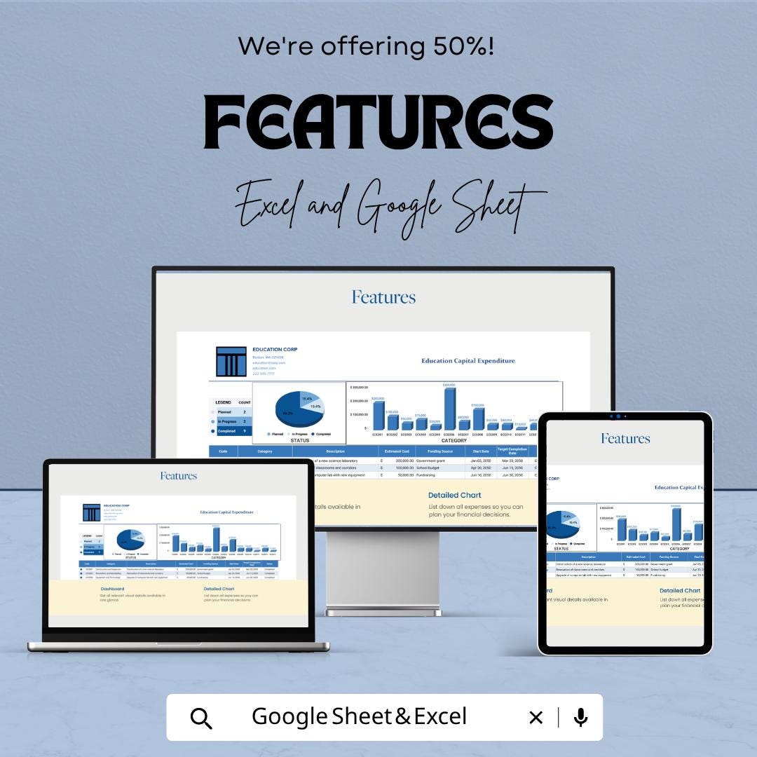 Education Capital Expenditure Template | School Budget Planner | Education Expense Tracker | Excel & Google Sheets | Capital