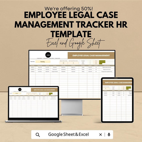 Employee Legal Case Tracker HR Template, HR Case Management Spreadsheet, Employee Dispute Log, Excel and Google Sheets HR Tool