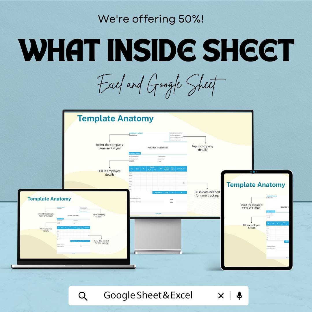 Sample Hourly Timesheet Template | Excel and Google Sheets | Employee Time Tracker | Work Hours Log | Payroll & Attendance Sheet
