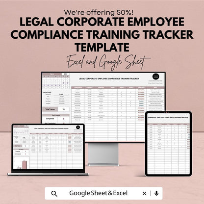 Legal Employee Compliance Training Tracker Template, Corporate Training Log, Law Firm Training Spreadsheet