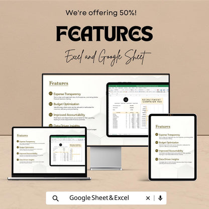 Recruitment Campaign ROI Calculator, HR Hiring Cost Template, Recruitment Budget Tracker, Hiring ROI Spreadsheet, Excel Google Sheets