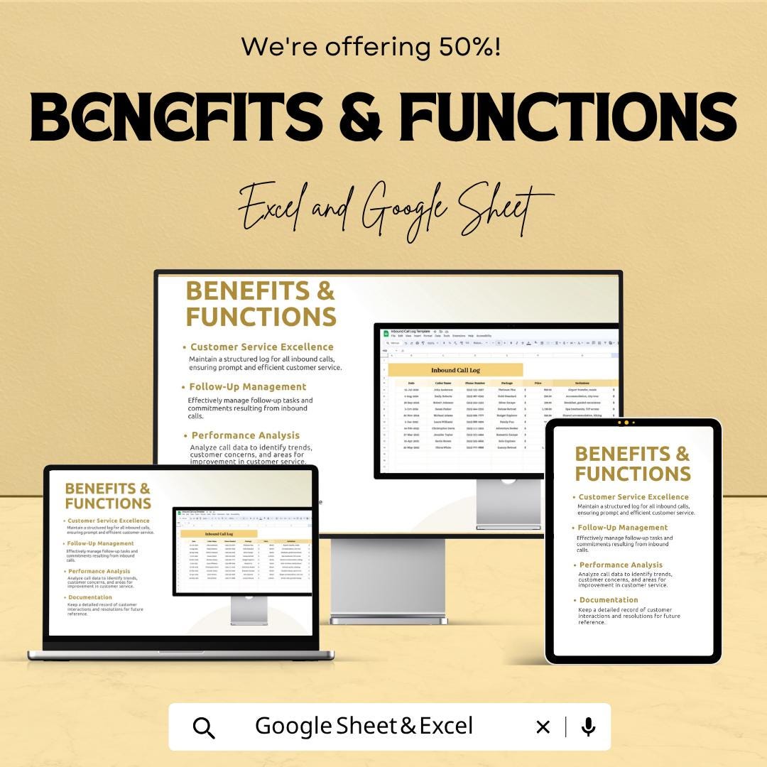 Inbound Call Log Template Excel | Customer Call Tracker | Call Logging Sheet | Business Call Record | Google Sheets Call Log