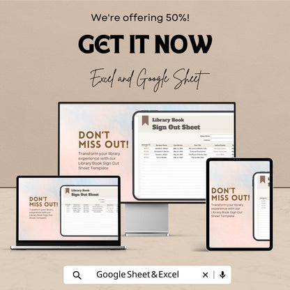 Library Book Sign Out Sheet Template - Excel and Google Sheet | Track Library Usage & Borrowed Books | Easy-to-Use Library Management Tool