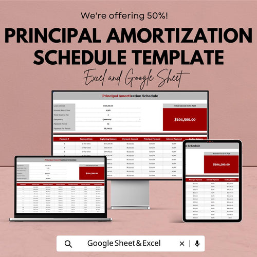 Principal Amortization Schedule Template | Loan Payment Calculator | Mortgage Amortization Spreadsheet | Loan Repayment Tracker