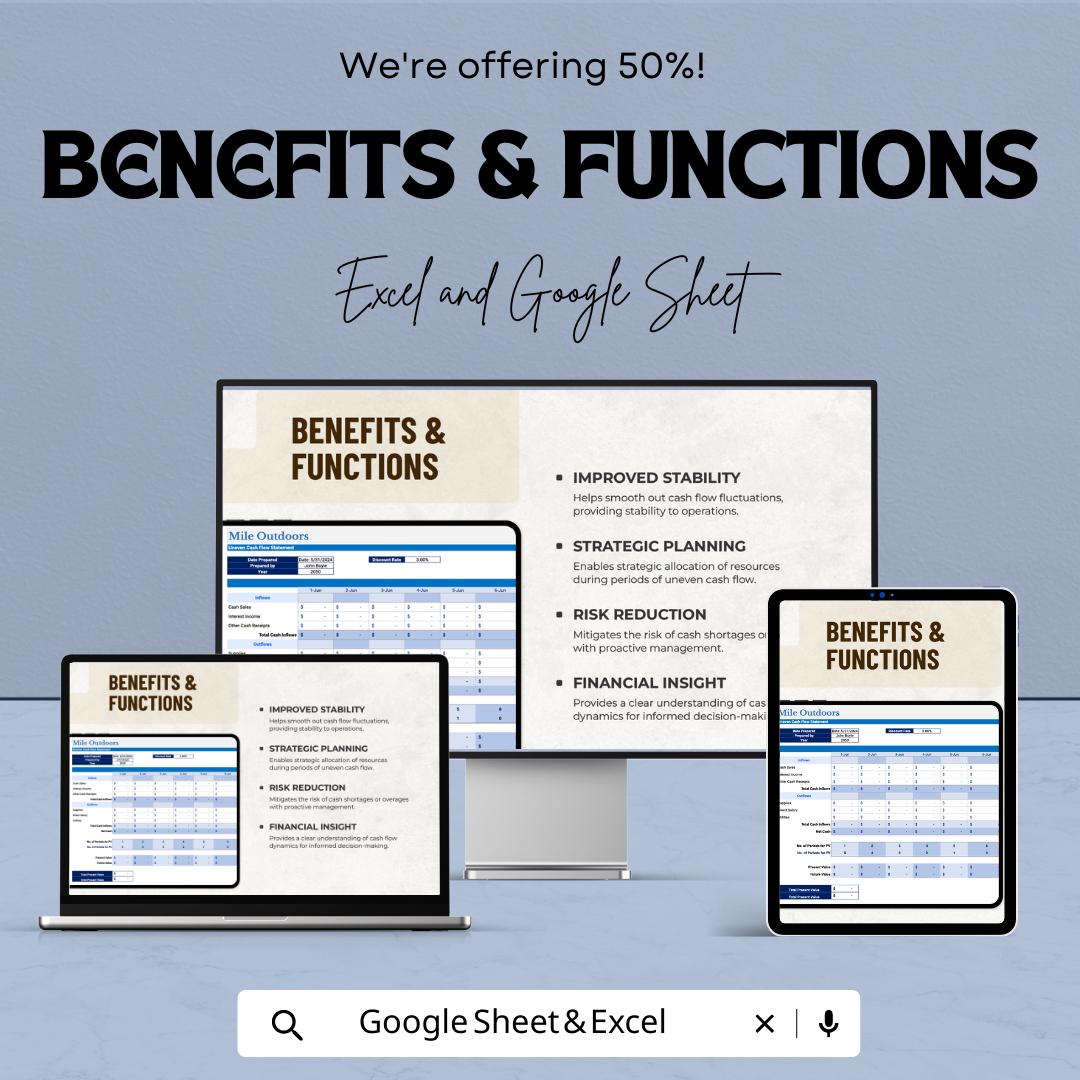 Uneven Cash Flow Template Excel & Google Sheets | Cash Flow Forecast Spreadsheet | Financial Planning Tracker | Business Budget Planner
