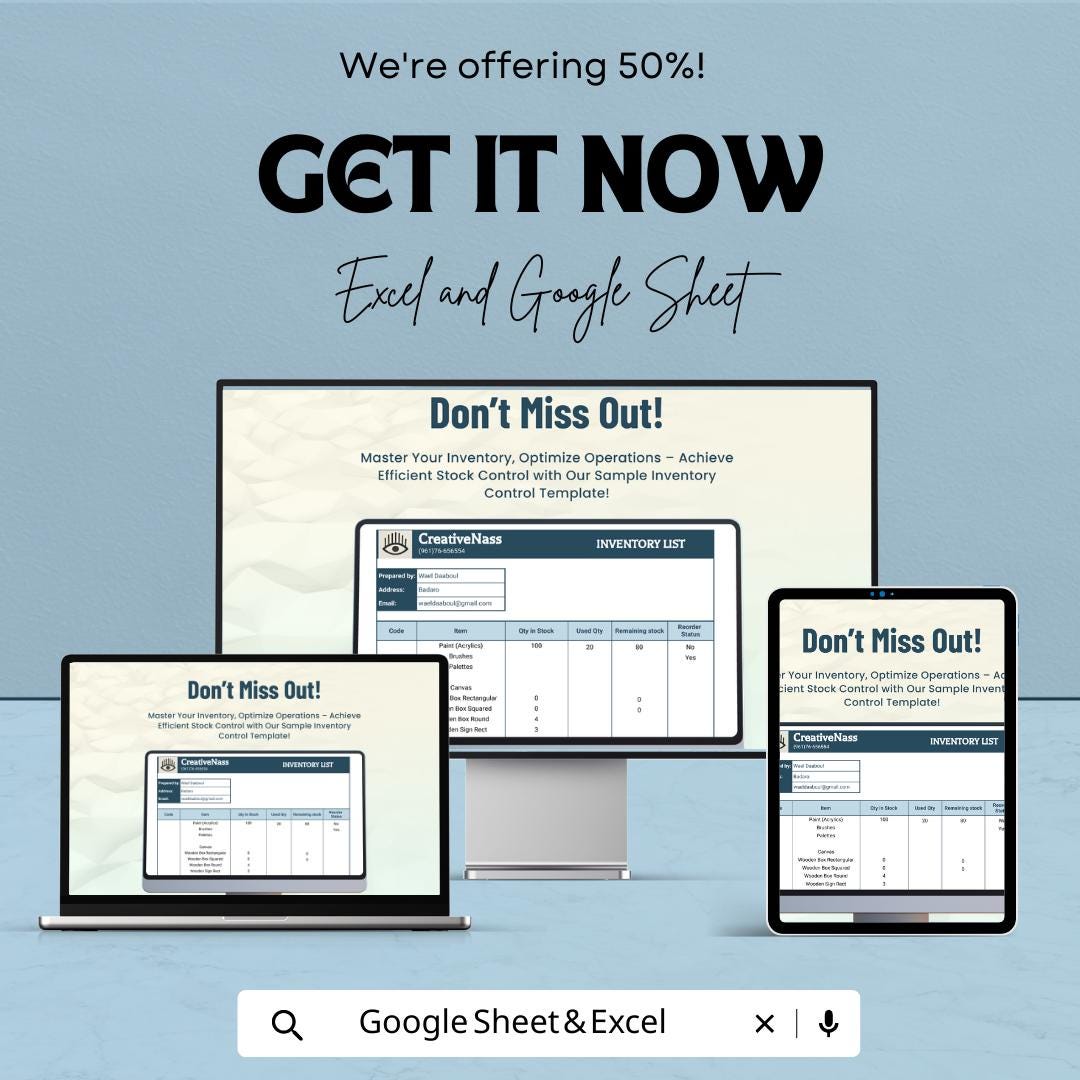 Inventory Control Template | Stock Management Spreadsheet | Excel & Google Sheets Inventory Tracker | Small Business Inventory List