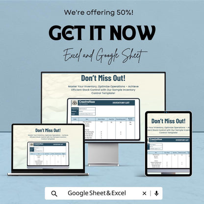 Inventory Control Template | Stock Management Spreadsheet | Excel & Google Sheets Inventory Tracker | Small Business Inventory List
