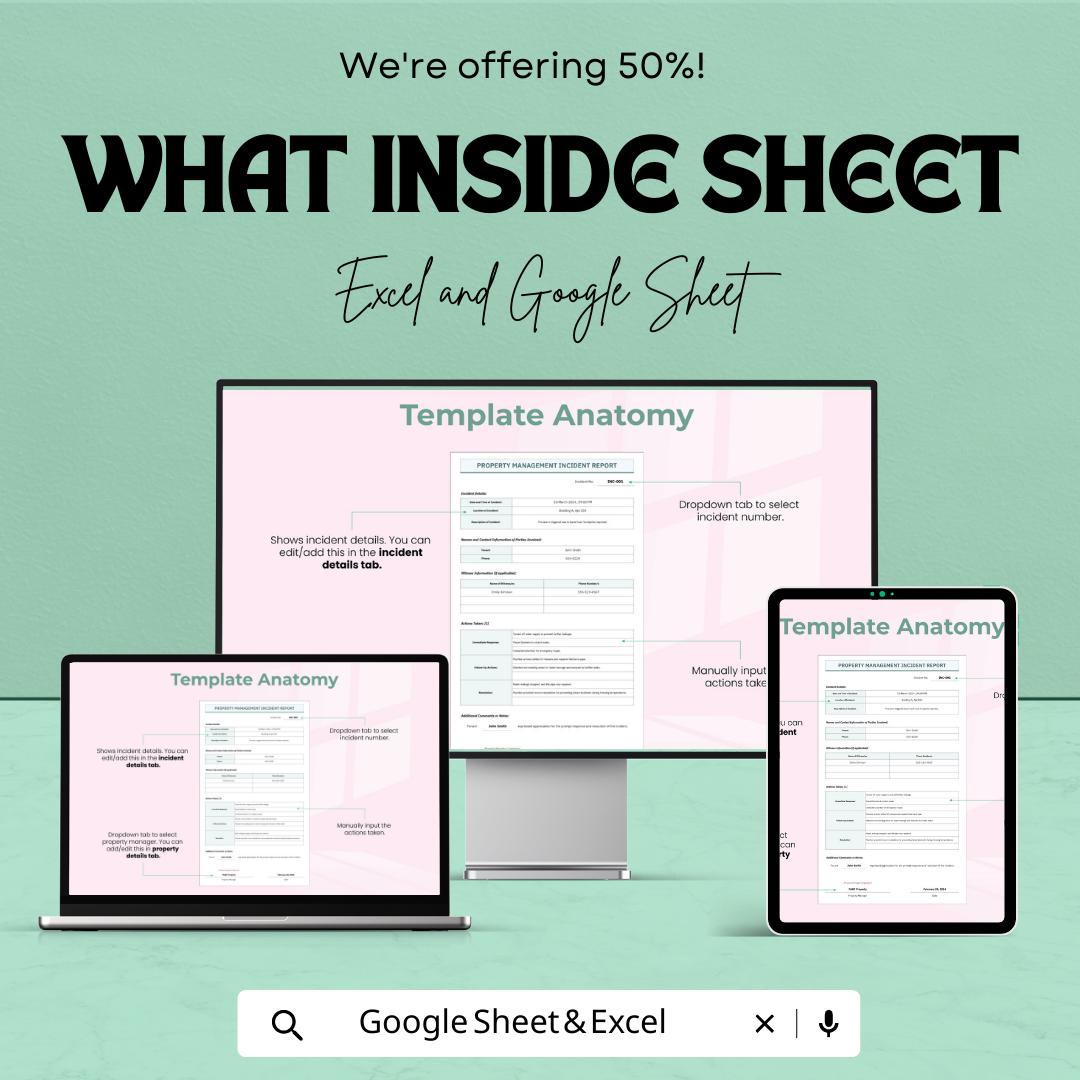 Property Management Incident Report Template, Rental Incident Report, Tenant Incident Log, Excel & Google Sheets, Property Manager Form