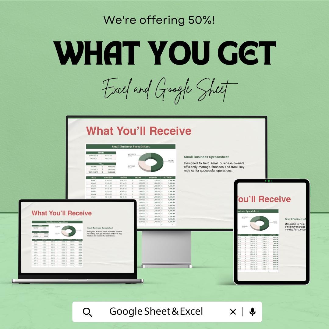 Small Business Spreadsheet Template | Business Finance Tracker | Profit and Expense Log | Small Biz Budget Sheet