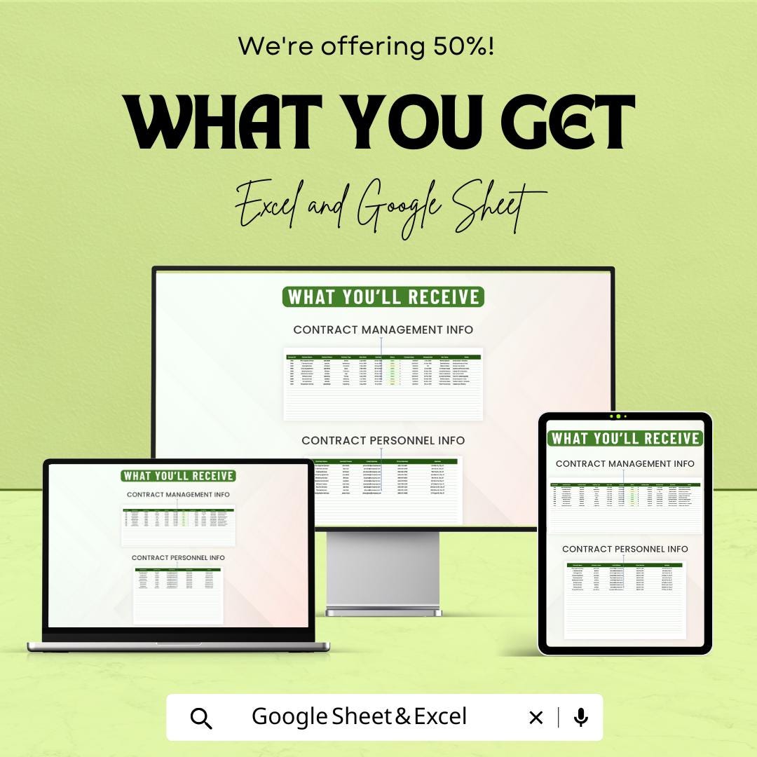 Administration Contract Management Database Sheet – Excel & Google Sheets – Contract Tracking, Renewal Reminders, and Compliance Tool