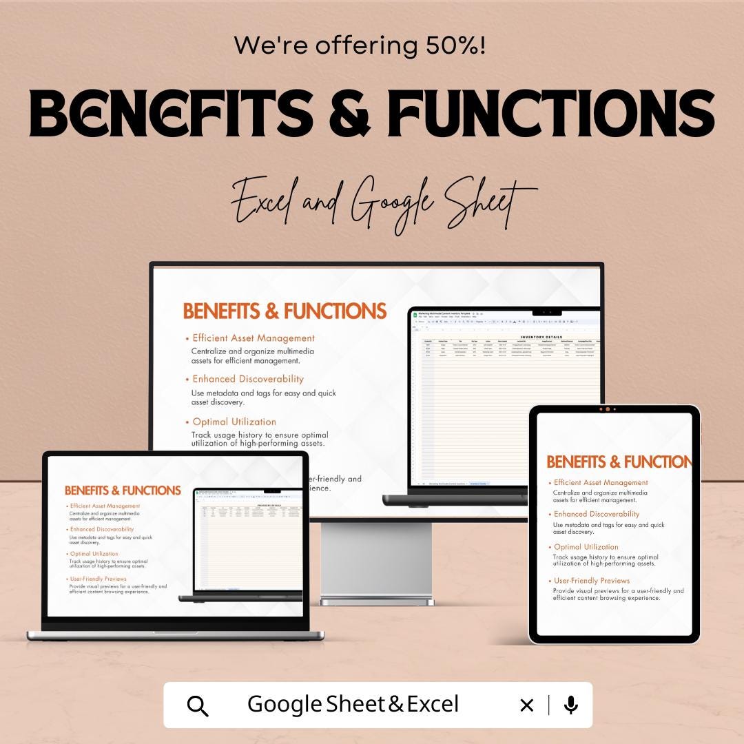 Marketing Multimedia Content Inventory Template | Content Asset Manager | Digital Asset Tracker | Marketing Content Organizer