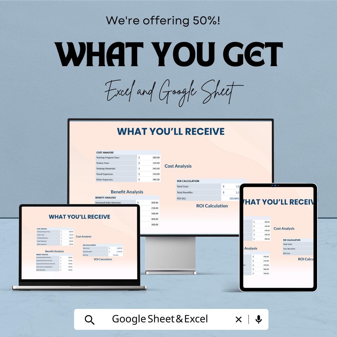 Sales Negotiation Training ROI Calculator Template | Training Cost Benefit Analysis, ROI Tool, Sales Performance Template