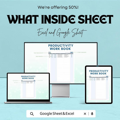 Productivity Workbook Sheet - Track Daily Tasks and Goals | Excel & Google Sheet | Improve Work Efficiency | Daily Performance Tracker
