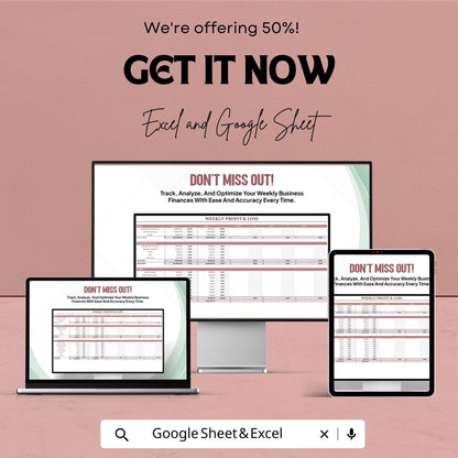 Weekly Profit and Loss Template for Excel  Google Sheets | Small Business Income & Expense Tracker | Financial Report Sheet