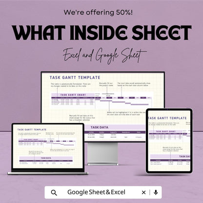 Task Gantt Chart Template | Project Planning and Management | Google Sheet | Timeline Visualization | Task Tracker | Project Schedule