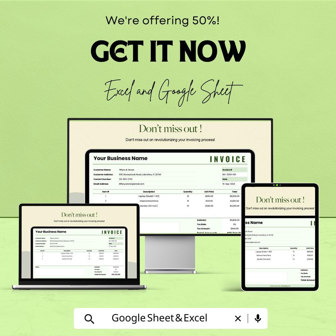 Invoice Format Template | Business Billing Template | Printable Invoice | Small Business Invoice Sheet | Auto-Calculated