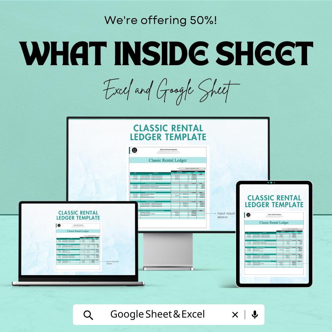 Classic Rental Ledger Template | Excel & Google Sheets | Rent Payment Tracker | Tenant Ledger | Property Management Spreadsheet