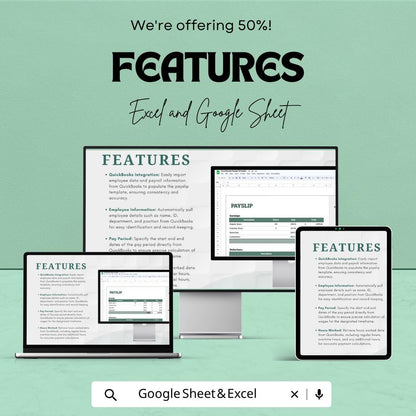 QuickBooks Payslip Template | Payroll Payslip Spreadsheet | Employee Salary Slip Tracker | Excel & Google Sheets | Business Payroll