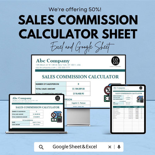 Sales Commission Calculator Sheet for Excel and Google Sheets | Track Sales & Calculate Commissions | Financial Tool for Sales Teams
