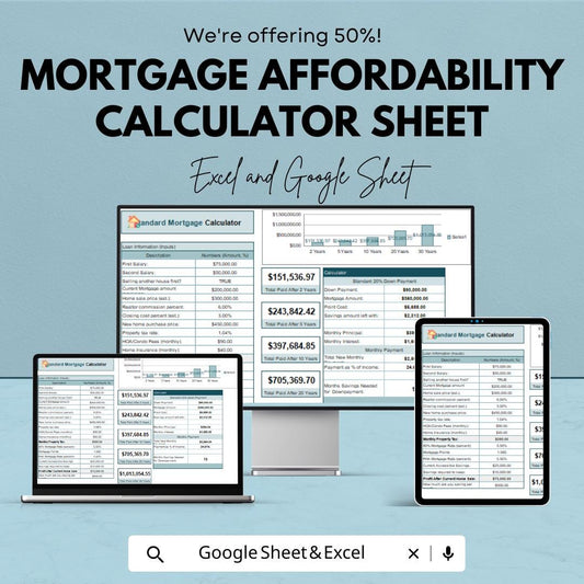 Mortgage Affordability Calculator - Excel & Google Sheets - Loan Payment Calculator - Home Loan Planner - Customizable Mortgage Sheet