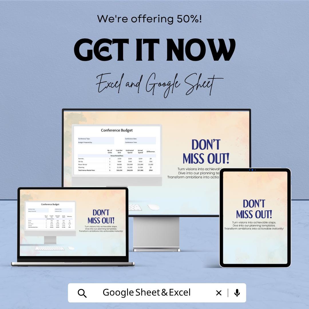 Small Conference Budget Template | Event Budget Spreadsheet | Conference Expense Tracker | Excel & Google Sheets | Event Planning Cost Sheet