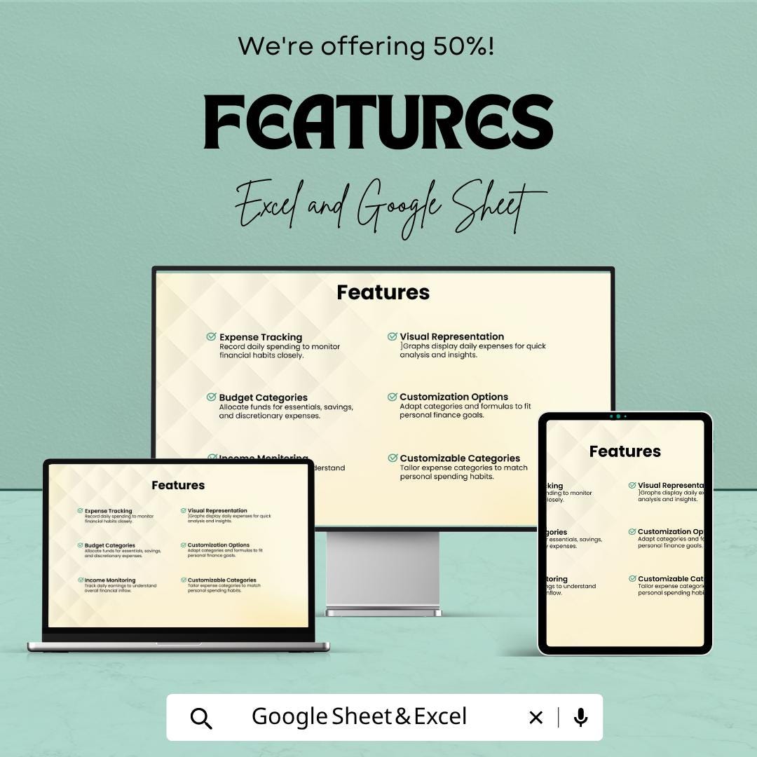 Daily Budget Template | Google Sheets Excel Budget Planner | Expense Tracker Spreadsheet | Personal Finance Planner | Digital Download
