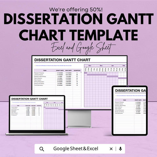 Dissertation Gantt Chart Template | Thesis Planner Spreadsheet | Research Timeline Tracker | Academic Project Planner
