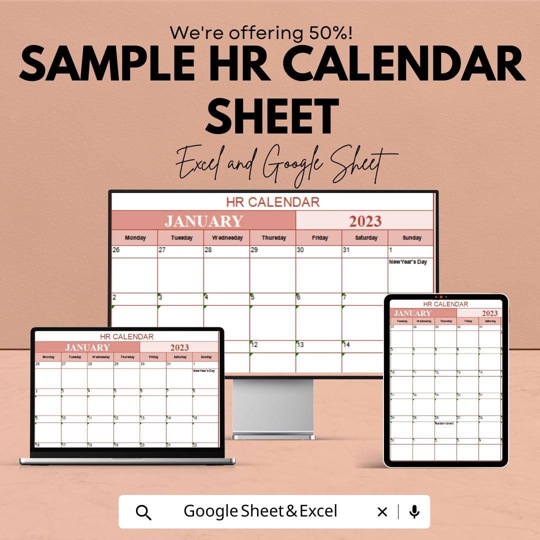 Sample HR Calendar Sheet | Excel and Google Sheet | HR Monthly Planner Template | Employee Schedule Organizer | HR Event Tracker