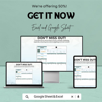 Marketing Monthly Expense Tracker Template | Business Budget Planner | Marketing Cost Tracker | Monthly Expense Spreadsheet