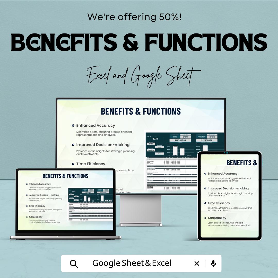 Finance Dynamic Balance Sheet Template | Financial Statement Spreadsheet | Assets & Liabilities Tracker | Business Finance Tool