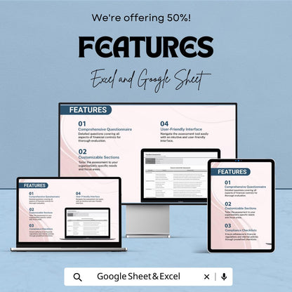 Finance Control Self Assessment Template, Internal Control Checklist, Financial Audit Tool, Compliance Spreadsheet, Excel Google Sheets