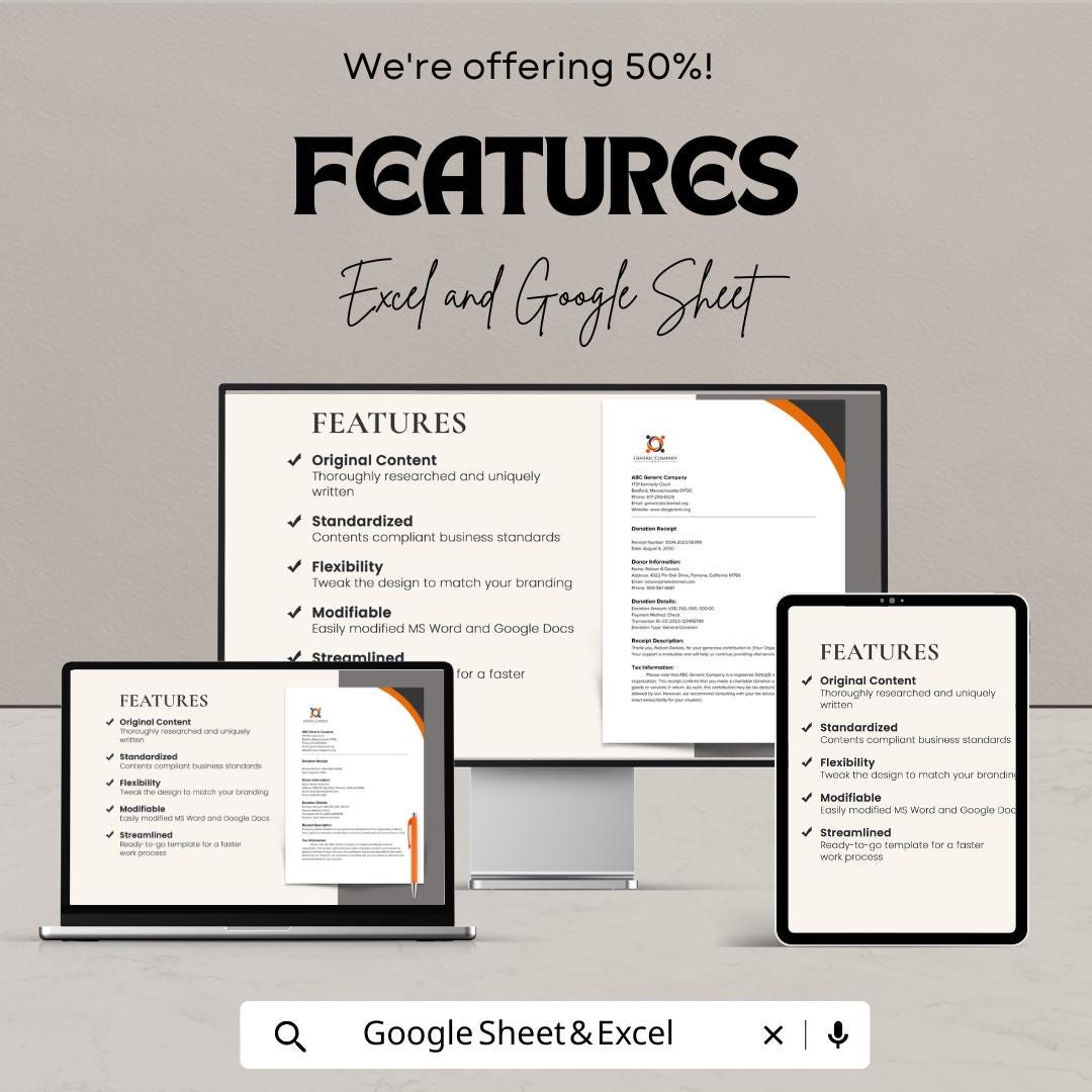 Donation Receipt Template | Excel & Google Sheets | Charity Donation Form | Nonprofit Receipt | Editable Template | Digital Download