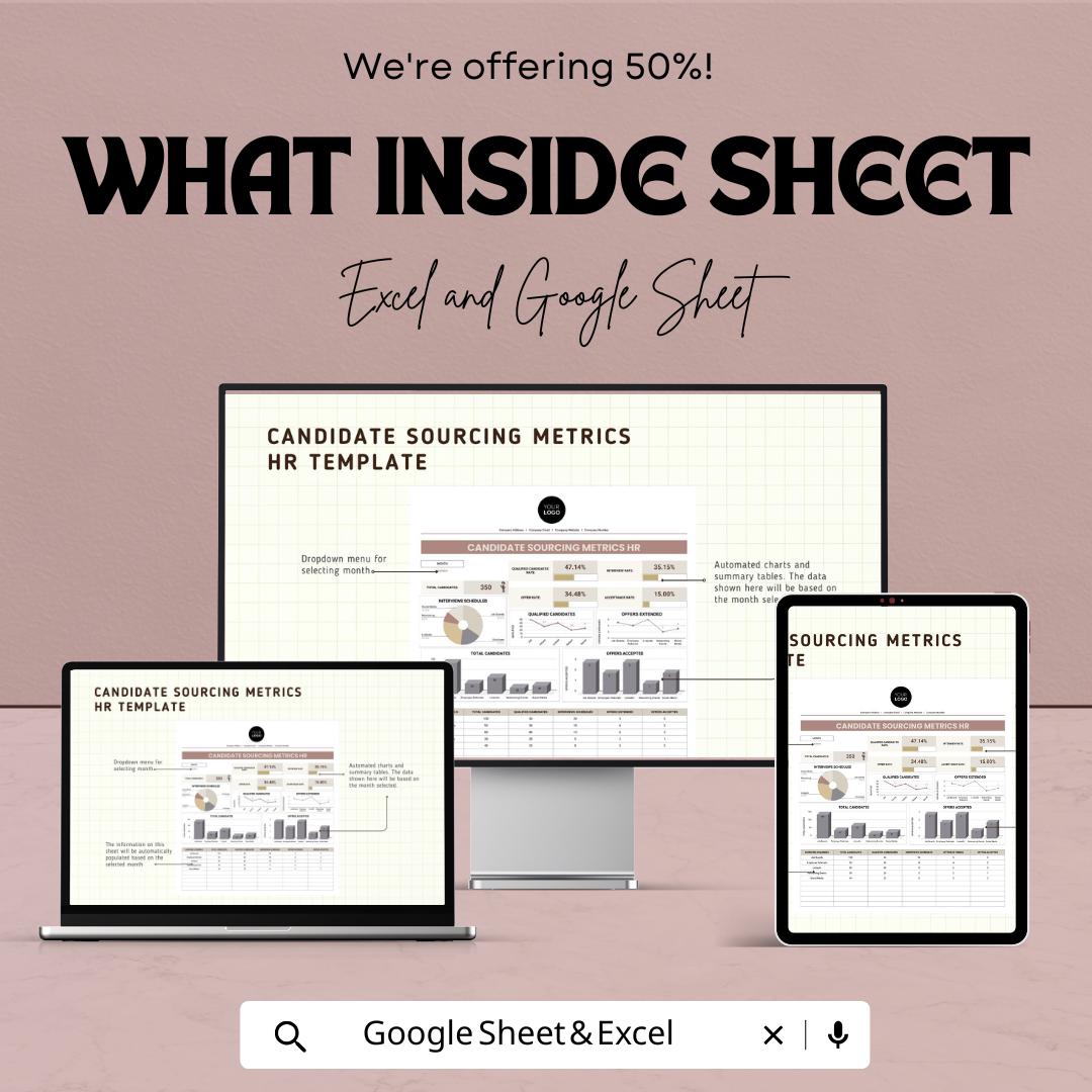 Candidate Sourcing Metrics HR Template | Excel & Google Sheets | Recruitment Analytics Dashboard | Hiring KPI Tracker