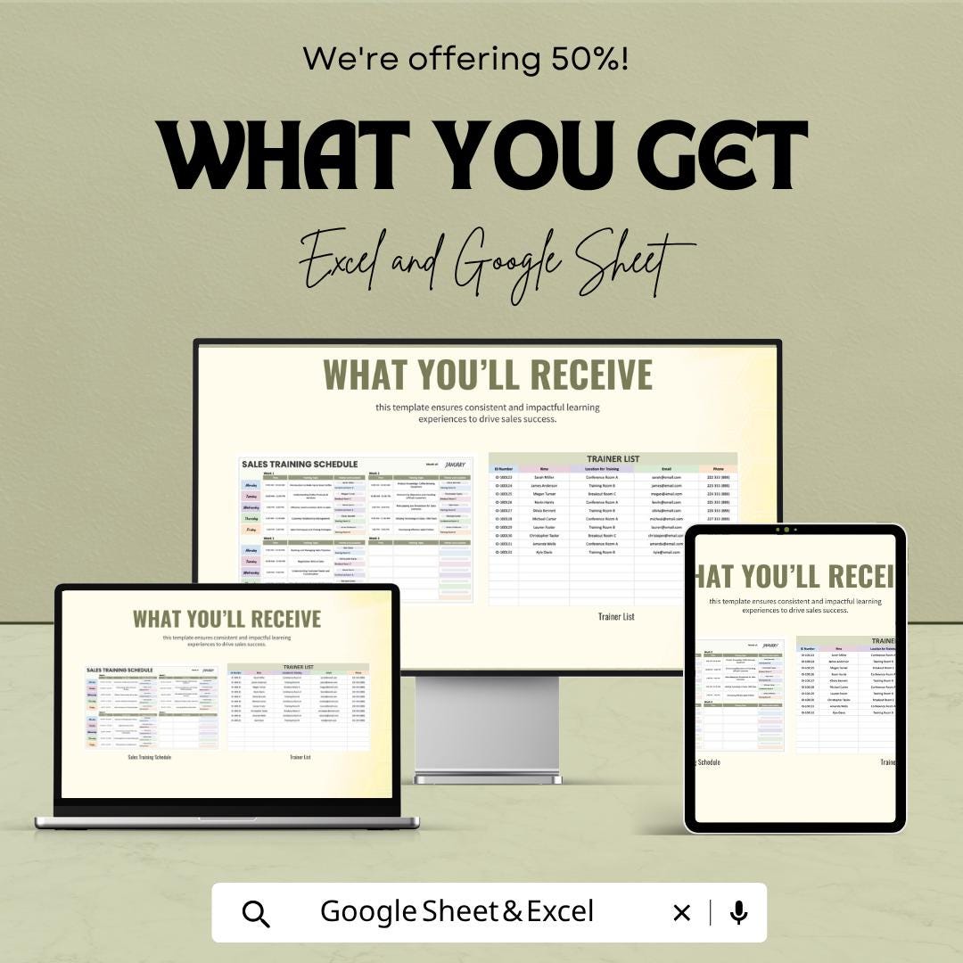 Sales Training Schedule Template | Employee Training Planner | Sales Training Tracker | Staff Training Schedule | Training Plan Template