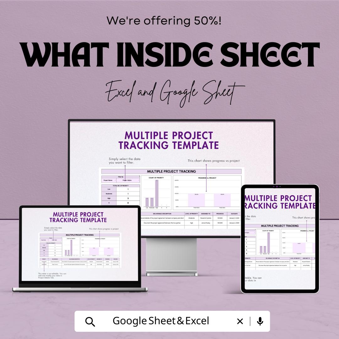 Multiple Project Tracking Template | Project Management Tracker | Task and Milestone Planner | Team Workflow Dashboard