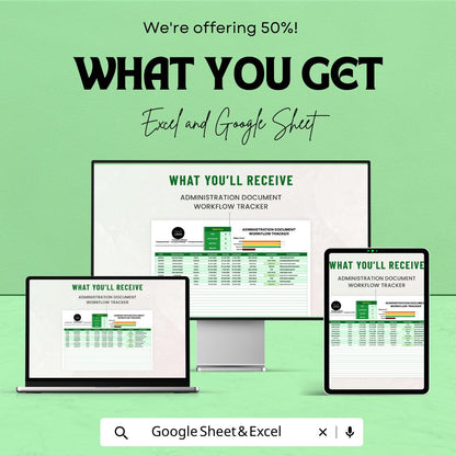 Administration Document Workflow Tracker Template | Excel & Google Sheets | Document Management System | Office Workflow Tracker