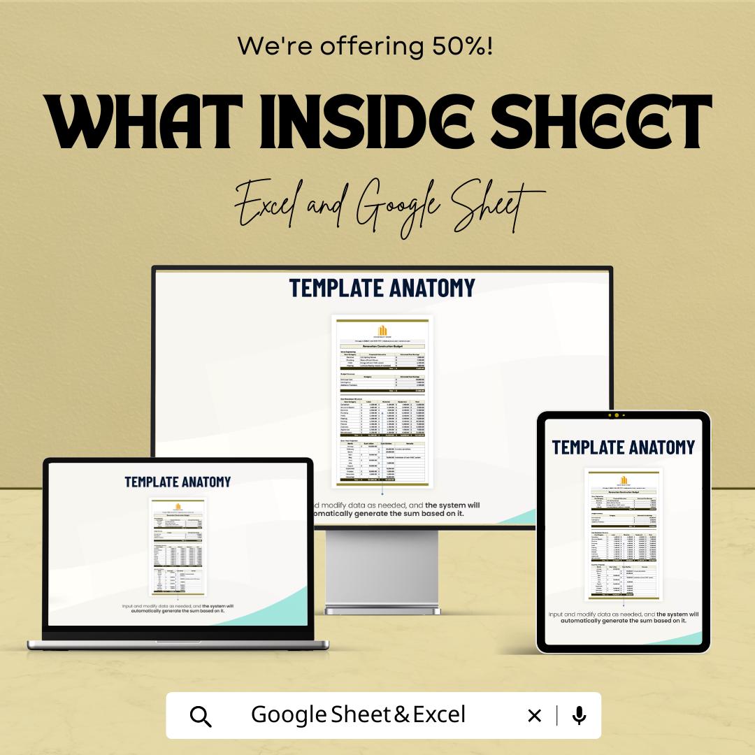 Renovation Construction Budget Template, Home Renovation Cost Tracker, Construction Budget Spreadsheet, Project Cost Planner