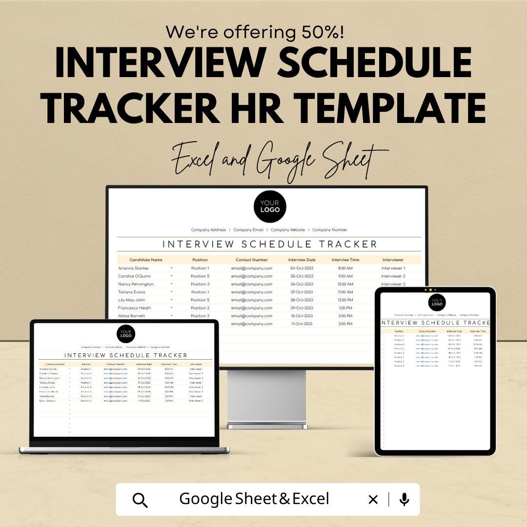 Interview Schedule Tracker Template | Recruitment Calendar Planner | Hiring Schedule Spreadsheet | Candidate Interview Tracker