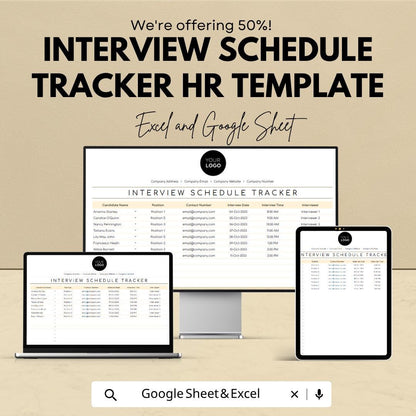 Interview Schedule Tracker Template | Recruitment Calendar Planner | Hiring Schedule Spreadsheet | Candidate Interview Tracker