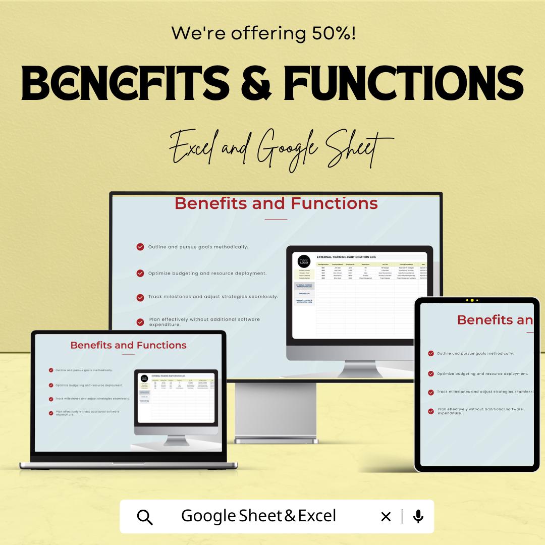 External Training Participation & Expense Log HR Template | Excel and Google Sheets | Employee Training Tracker | HR Expense Log Spreadsheet