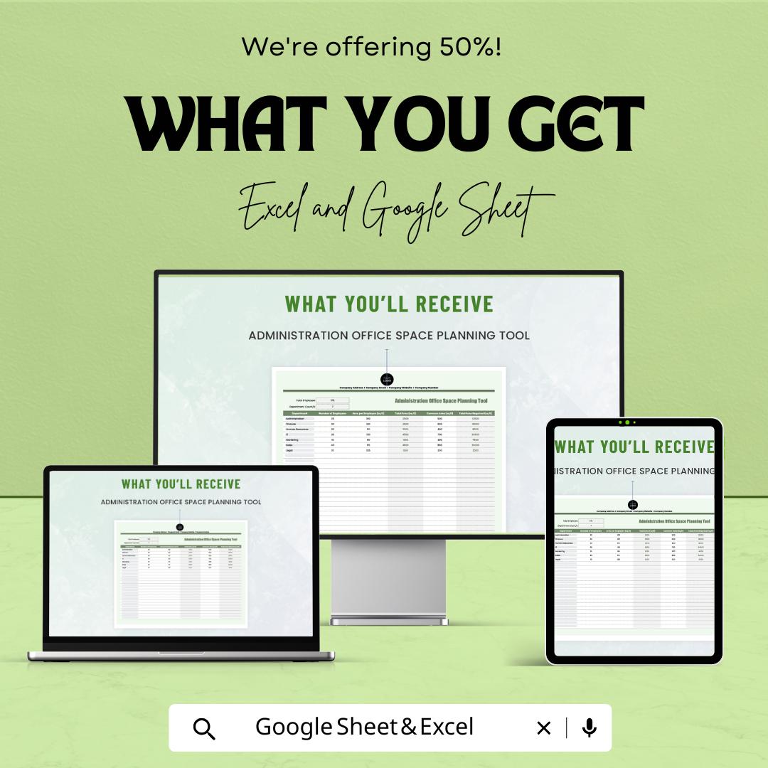 Administration Office Space Planning Tool Template | Office Space Planner for Excel & Google Sheets | Workspace Planning Spreadsheet