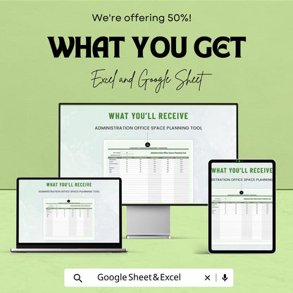 Administration Office Space Planning Tool Template | Office Space Planner for Excel & Google Sheets | Workspace Planning Spreadsheet