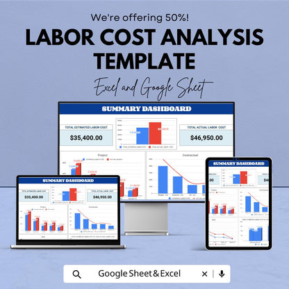 Labor Cost Analysis Template | Excel & Google Sheets | Workforce Cost Tracking Spreadsheet | HR and Payroll Dashboard