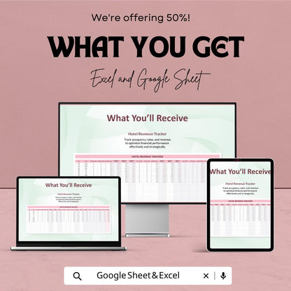 Hotel Revenue Management Template Excel, Hotel Revenue Tracker, Hospitality Financial Dashboard, Occupancy Rate Spreadsheet
