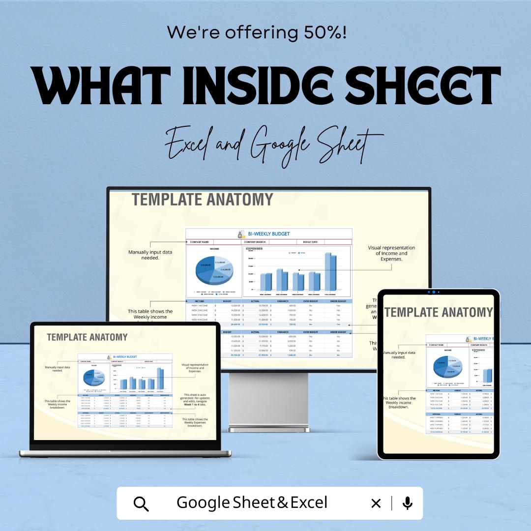 Bi-Weekly Budget Template | Paycheck Budget Planner Spreadsheet | Income and Expense Tracker | Excel & Google Sheets