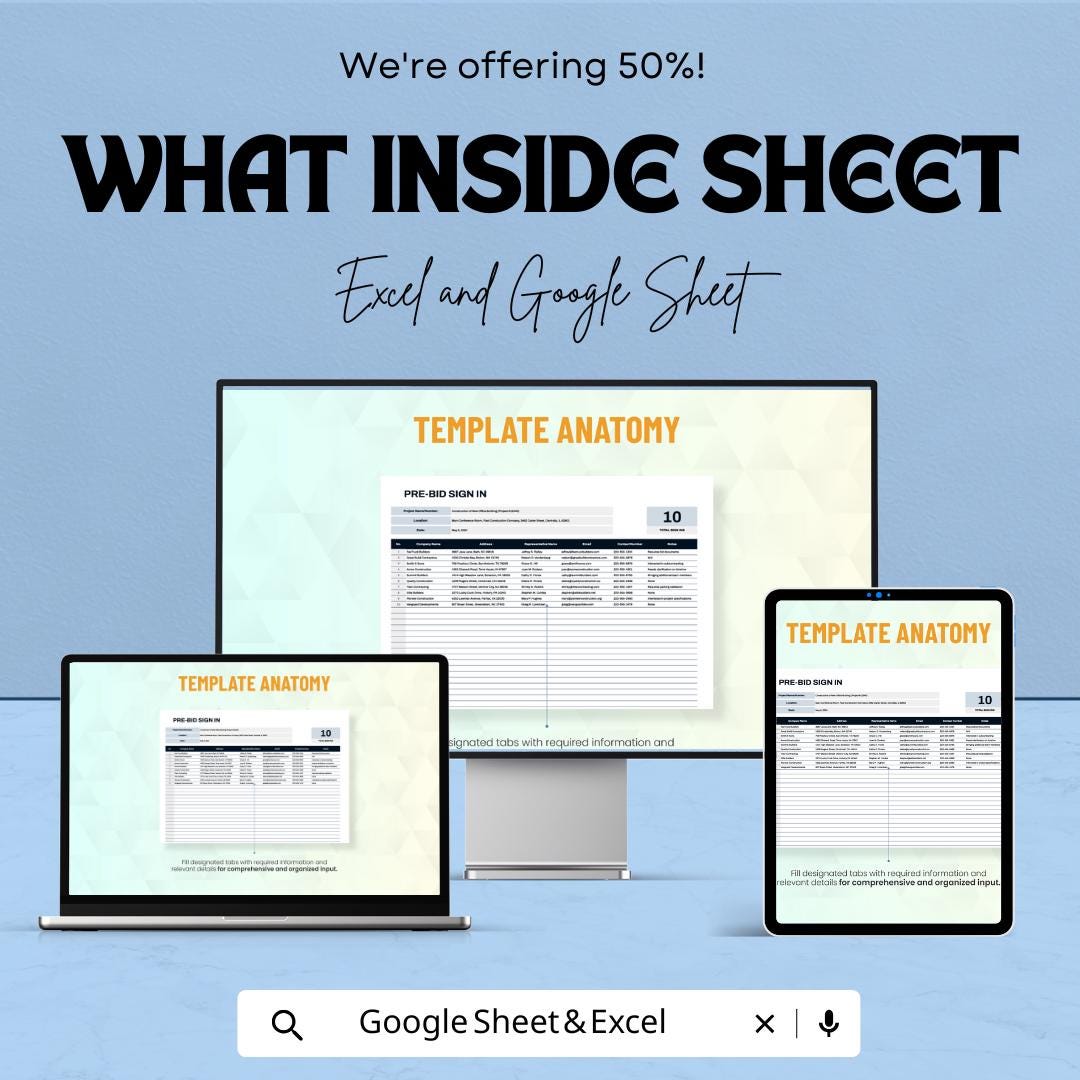 Pre-Bid Sign-In Sheet | Excel & Google Sheets Template | Bid Meeting Tracker | Contractor Registration | Instant Download