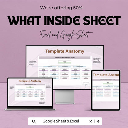 Hierarchy Organizational Chart Template | Org Chart Template Spreadsheet | Company Structure Chart | Team Hierarchy Diagram |