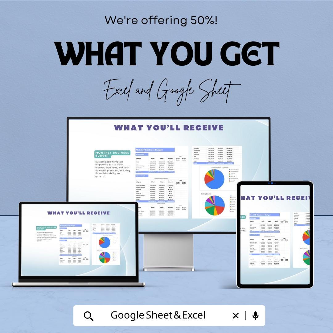 Monthly Business Budget Template | Business Budget Spreadsheet | Monthly Expense Tracker | Financial Planning Template