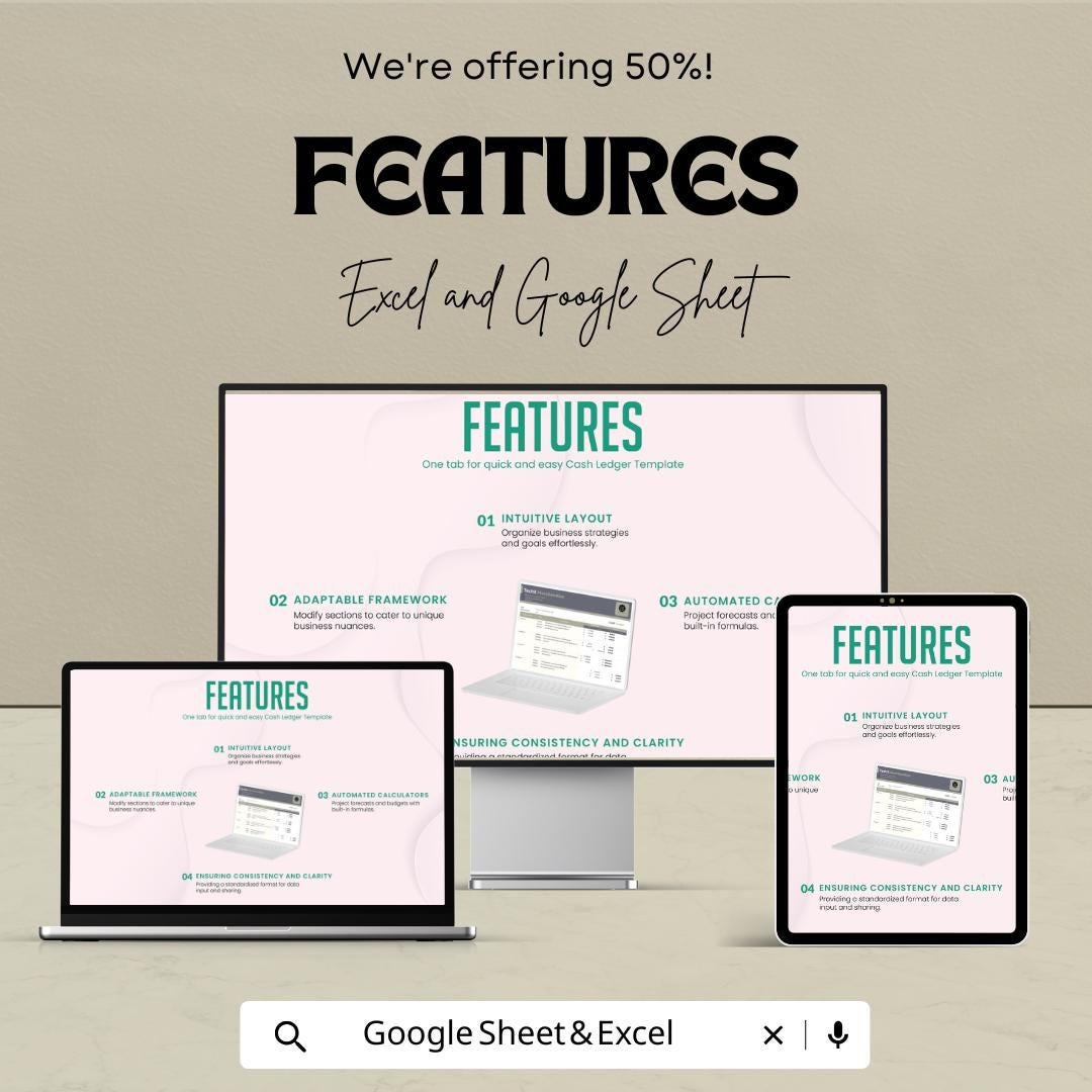 Cash Ledger Template | Cash Book Tracker | Debit Credit Log | Business Finance Template | Cash Flow Ledger | Accounting Spreadsheet