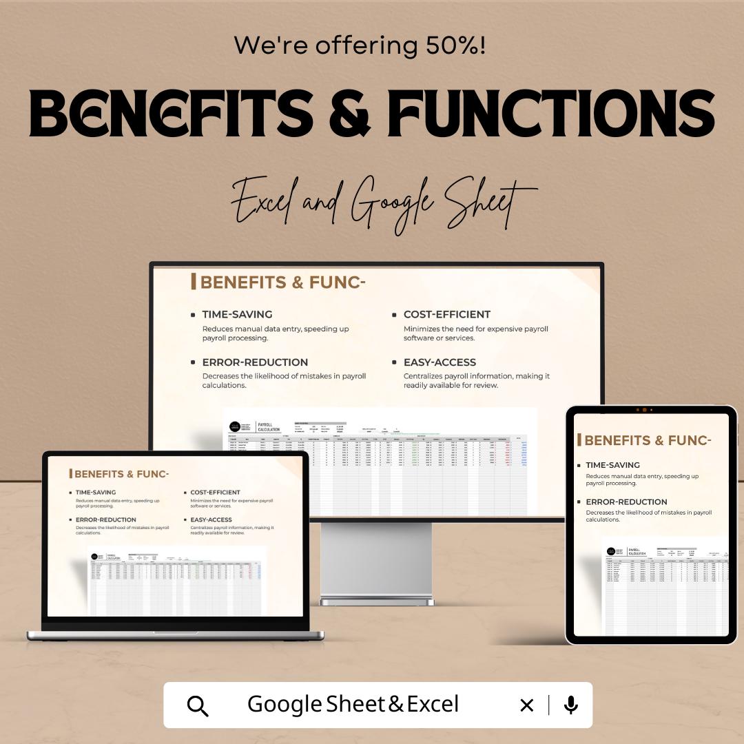 Startup Payroll Calculation Spreadsheet Template | Excel and Google Sheets | Payroll Calculator | Employee Salary & Payslip Tracker